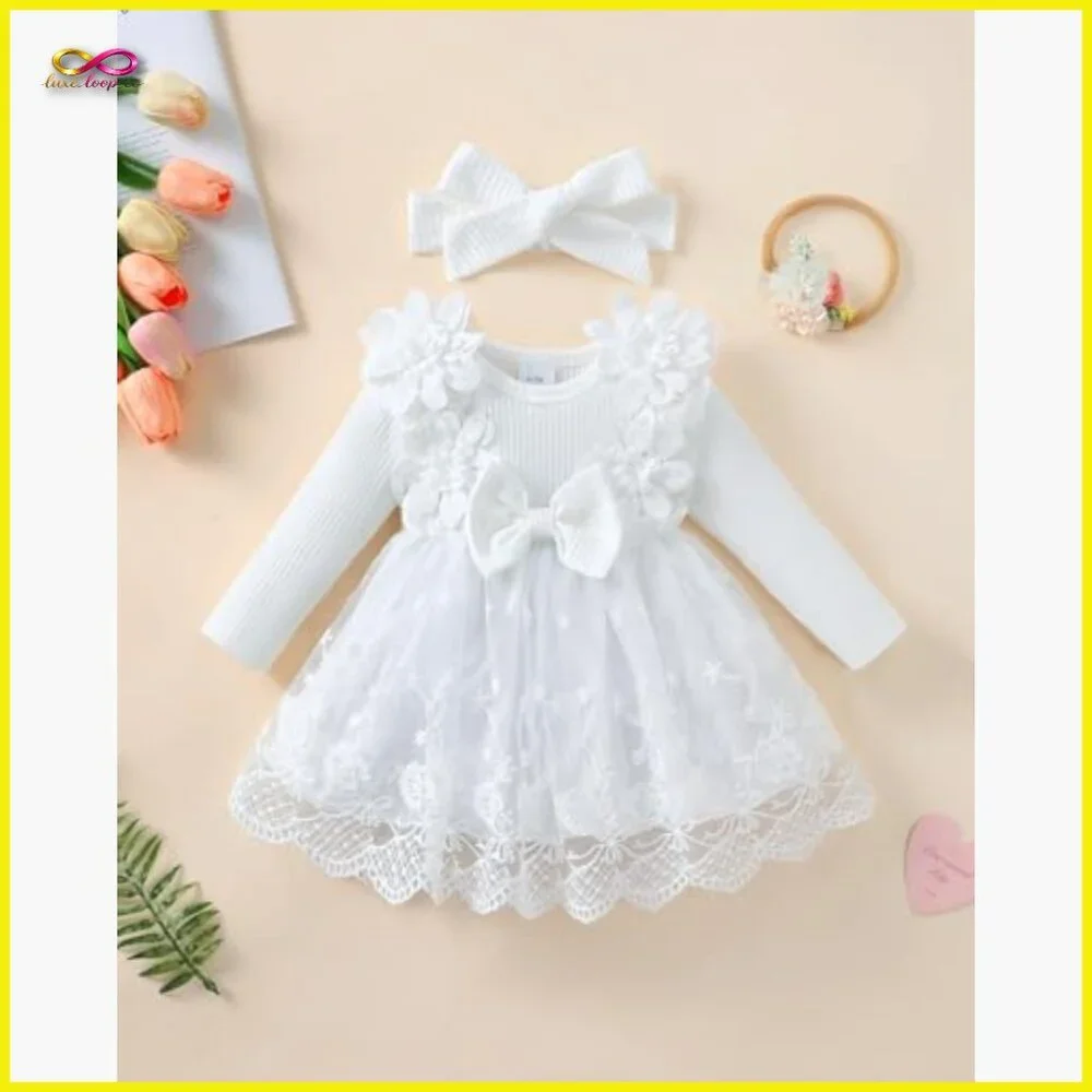 Tutu Tulle Princess Dress Long Sleeve Special Occasion Elegant Baby Girl - Picture 3 of 7